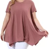 Agnes Orinda Women's Plus Size Top Short Sleeve Round Neck Irregular Hem Casual Tee T-Shirt Tops -Agnes Orinda Store Belk 525