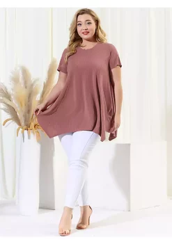 Agnes Orinda Women's Plus Size Top Short Sleeve Round Neck Irregular Hem Casual Tee T-Shirt Tops -Agnes Orinda Store Belk 527