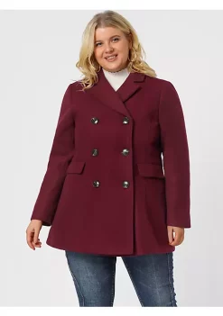 Agnes Orinda Women's Plus Size Notched Lapel Double Breasted Long Coat -Agnes Orinda Store Belk 53