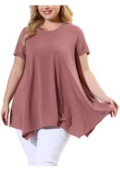 Agnes Orinda Women's Plus Size Top Short Sleeve Round Neck Irregular Hem Casual Tee T-Shirt Tops -Agnes Orinda Store Belk 532