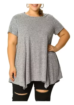 Agnes Orinda Women's Plus Size Top Short Sleeve Round Neck Irregular Hem Casual Tee T-Shirt Tops -Agnes Orinda Store Belk 533