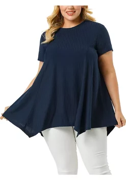 Agnes Orinda Women's Plus Size Top Short Sleeve Round Neck Irregular Hem Casual Tee T-Shirt Tops -Agnes Orinda Store Belk 534