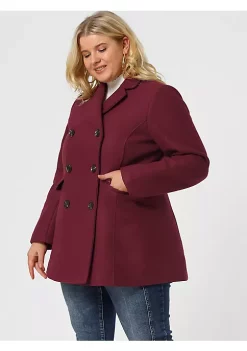 Agnes Orinda Women's Plus Size Notched Lapel Double Breasted Long Coat -Agnes Orinda Store Belk 54