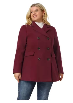Agnes Orinda Women's Plus Size Notched Lapel Double Breasted Long Coat -Agnes Orinda Store Belk 56