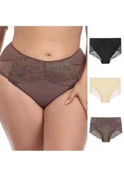Agnes Orinda Women's 3-Pack Lace Trim High Rise Solid Brief Stretchy Underwear -Agnes Orinda Store Belk 567