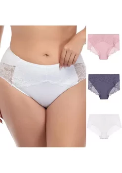 Agnes Orinda Women's 3-Pack Lace Trim High Rise Solid Brief Stretchy Underwear -Agnes Orinda Store Belk 568