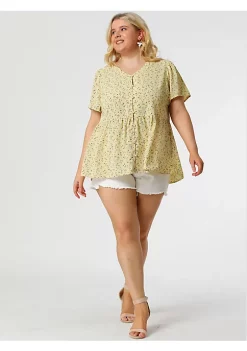 Agnes Orinda Women's Plus Size Spring Casual Elegant Floral V Neck Peplum Blouse -Agnes Orinda Store Belk 571