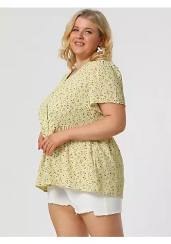 Agnes Orinda Women's Plus Size Spring Casual Elegant Floral V Neck Peplum Blouse -Agnes Orinda Store Belk 572
