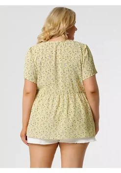 Agnes Orinda Women's Plus Size Spring Casual Elegant Floral V Neck Peplum Blouse -Agnes Orinda Store Belk 573