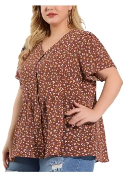 Agnes Orinda Women's Plus Size Spring Casual Elegant Floral V Neck Peplum Blouse -Agnes Orinda Store Belk 575