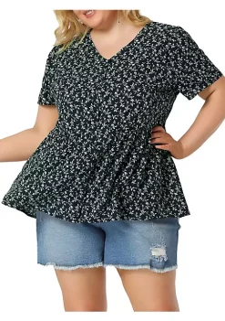 Agnes Orinda Women's Plus Size Spring Casual Elegant Floral V Neck Peplum Blouse -Agnes Orinda Store Belk 576