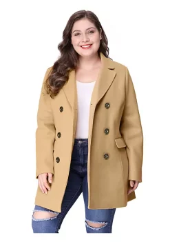 Agnes Orinda Women's Plus Size Notched Lapel Double Breasted Long Coat -Agnes Orinda Store Belk 58