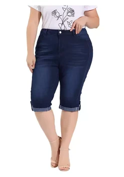 Agnes Orinda Plus Size Denim Capri for Women Mid-Rise Casual Chambray Curvy Skinny Stretch Denim Capri Jean -Agnes Orinda Store Belk 6