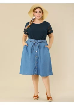 Agnes Orinda Women's Plus Size Spring Elegant Work Lace Panel Short Sleeve Top -Agnes Orinda Store Belk 602