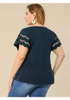 Agnes Orinda Women's Plus Size Spring Elegant Work Lace Panel Short Sleeve Top -Agnes Orinda Store Belk 604