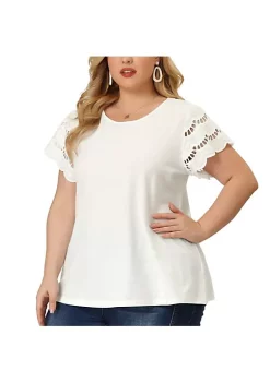Agnes Orinda Women's Plus Size Spring Elegant Work Lace Panel Short Sleeve Top -Agnes Orinda Store Belk 605