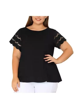 Agnes Orinda Women's Plus Size Spring Elegant Work Lace Panel Short Sleeve Top -Agnes Orinda Store Belk 607