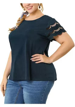 Agnes Orinda Women's Plus Size Spring Elegant Work Lace Panel Short Sleeve Top -Agnes Orinda Store Belk 608