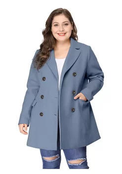 Agnes Orinda Women's Plus Size Notched Lapel Double Breasted Long Coat -Agnes Orinda Store Belk 62