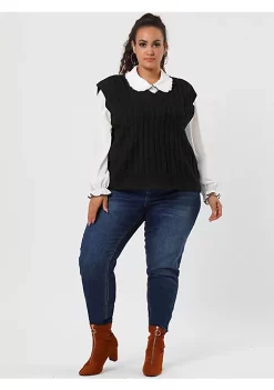 Agnes Orinda Women's Plus Size Sweater Vest V Neck Cable Knit Sweater Sleeveless Pullover Sweater Vests -Agnes Orinda Store Belk 621