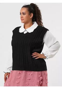 Agnes Orinda Women's Plus Size Sweater Vest V Neck Cable Knit Sweater Sleeveless Pullover Sweater Vests -Agnes Orinda Store Belk 622