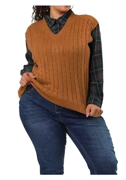 Agnes Orinda Women's Plus Size Sweater Vest V Neck Cable Knit Sweater Sleeveless Pullover Sweater Vests -Agnes Orinda Store Belk 624