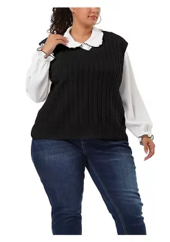 Agnes Orinda Women's Plus Size Sweater Vest V Neck Cable Knit Sweater Sleeveless Pullover Sweater Vests -Agnes Orinda Store Belk 625