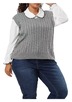 Agnes Orinda Women's Plus Size Sweater Vest V Neck Cable Knit Sweater Sleeveless Pullover Sweater Vests -Agnes Orinda Store Belk 626