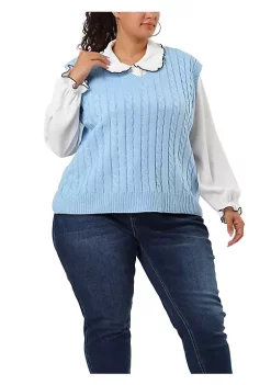 Agnes Orinda Women's Plus Size Sweater Vest V Neck Cable Knit Sweater Sleeveless Pullover Sweater Vests -Agnes Orinda Store Belk 627