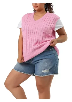 Agnes Orinda Women's Plus Size Sweater Vest V Neck Cable Knit Sweater Sleeveless Pullover Sweater Vests -Agnes Orinda Store Belk 628