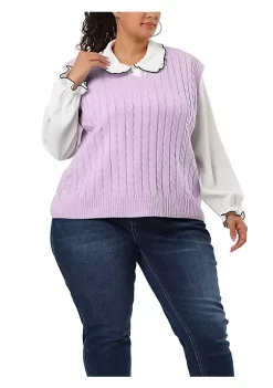 Agnes Orinda Women's Plus Size Sweater Vest V Neck Cable Knit Sweater Sleeveless Pullover Sweater Vests -Agnes Orinda Store Belk 629