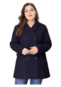 Agnes Orinda Women's Plus Size Notched Lapel Double Breasted Long Coat -Agnes Orinda Store Belk 63