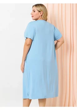 Agnes Orinda Women's Plus Size Nightgown Pajamas Pockets Soft Comfy Cute Cat Sleepwear Nightgowns, Leisure Rayon Sleep Dress Round Neck Slit Pocket Midi Nightdress with Cat Print -Agnes Orinda Store Belk 634