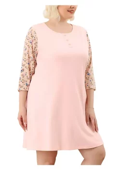 Agnes Orinda Plus Size Sleepshirts for Women 3/4 Sleeve Midi Sleepwear Floral Nightgowns