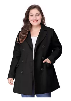 Agnes Orinda Women's Plus Size Notched Lapel Double Breasted Long Coat -Agnes Orinda Store Belk 65