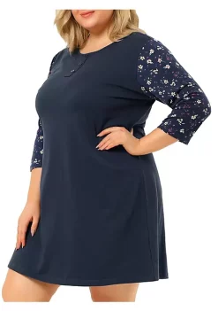 Agnes Orinda Plus Size Sleepshirts for Women 3/4 Sleeve Midi Sleepwear Floral Nightgowns -Agnes Orinda Store Belk 652