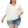 Agnes Orinda Plus Size Chiffon Tops for Women Babydoll Long Sleeve Swiss Dots Blouse -Agnes Orinda Store Belk 654