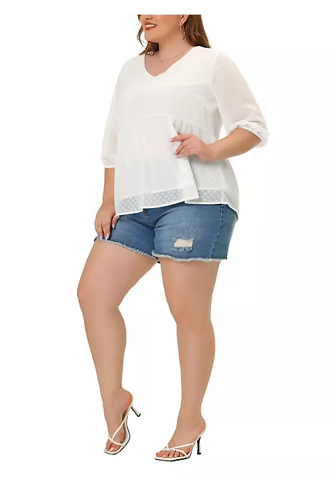 Agnes Orinda Plus Size Chiffon Tops for Women Babydoll Long Sleeve Swiss Dots Blouse 4 Agnes Orinda Plus Size Chiffon Tops for Women Babydoll Long Sleeve Swiss Dots Blouse - Image 2