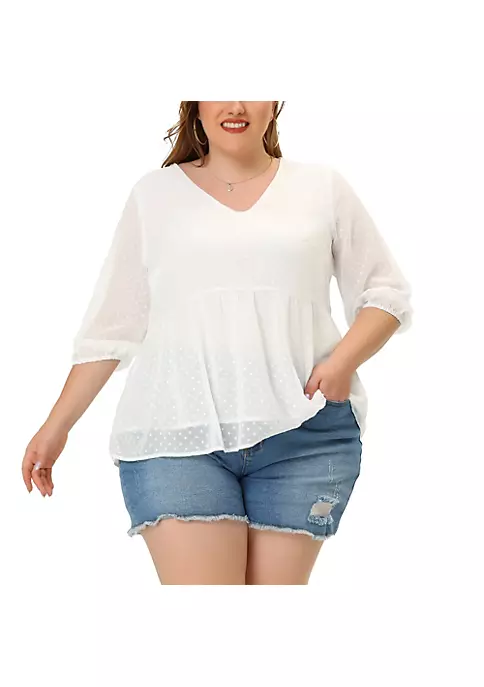 Agnes Orinda Plus Size Chiffon Tops for Women Babydoll Long Sleeve Swiss Dots Blouse 8 Agnes Orinda Plus Size Chiffon Tops for Women Babydoll Long Sleeve Swiss Dots Blouse - Image 6