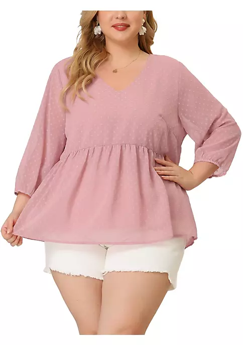 Agnes Orinda Plus Size Chiffon Tops for Women Babydoll Long Sleeve Swiss Dots Blouse 9 Agnes Orinda Plus Size Chiffon Tops for Women Babydoll Long Sleeve Swiss Dots Blouse - Image 7