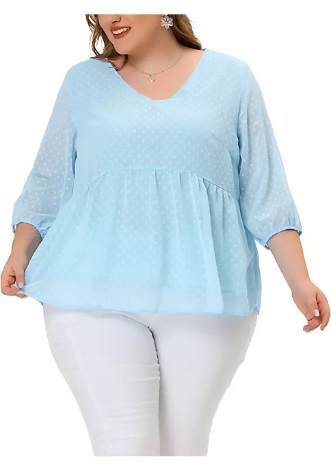 Agnes Orinda Plus Size Chiffon Tops for Women Babydoll Long Sleeve Swiss Dots Blouse 10 Agnes Orinda Plus Size Chiffon Tops for Women Babydoll Long Sleeve Swiss Dots Blouse - Image 8