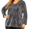 Agnes Orinda Women's Plus Size Christmas Top, Metallic Party Disco Sparkle Sequin Tops