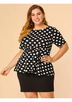 Agnes Orinda Women's Plus Size Short Sleeves Twisted Knot Front Peplum Tops -Agnes Orinda Store Belk 671