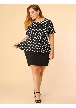 Agnes Orinda Women's Plus Size Short Sleeves Twisted Knot Front Peplum Tops -Agnes Orinda Store Belk 672