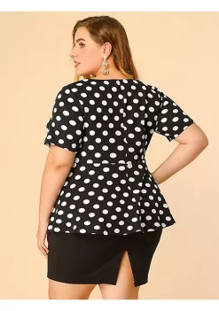 Agnes Orinda Women's Plus Size Short Sleeves Twisted Knot Front Peplum Tops -Agnes Orinda Store Belk 673