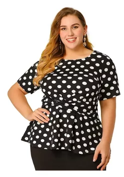 Agnes Orinda Women's Plus Size Short Sleeves Twisted Knot Front Peplum Tops -Agnes Orinda Store Belk 675