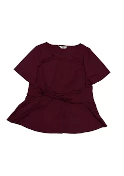 Agnes Orinda Women's Plus Size Short Sleeves Twisted Knot Front Peplum Tops -Agnes Orinda Store Belk 677