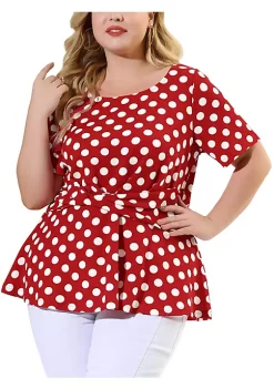 Agnes Orinda Women's Plus Size Short Sleeves Twisted Knot Front Peplum Tops -Agnes Orinda Store Belk 678