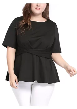 Agnes Orinda Women's Plus Size Short Sleeves Twisted Knot Front Peplum Tops -Agnes Orinda Store Belk 679