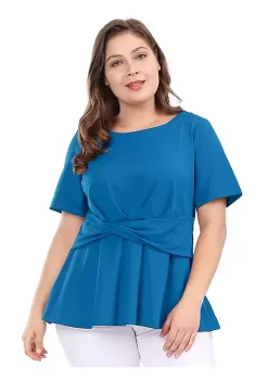 Agnes Orinda Women's Plus Size Short Sleeves Twisted Knot Front Peplum Tops -Agnes Orinda Store Belk 680